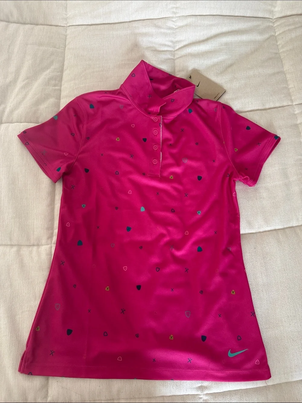 Nike Women’s Bright Pink Short-Sleeve Polo with Heart Dot Print